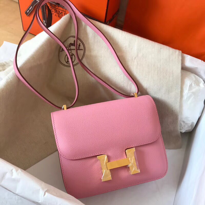 Hermes Constance 24cm Shoulder Bag In Rose Pink Epsom Leather